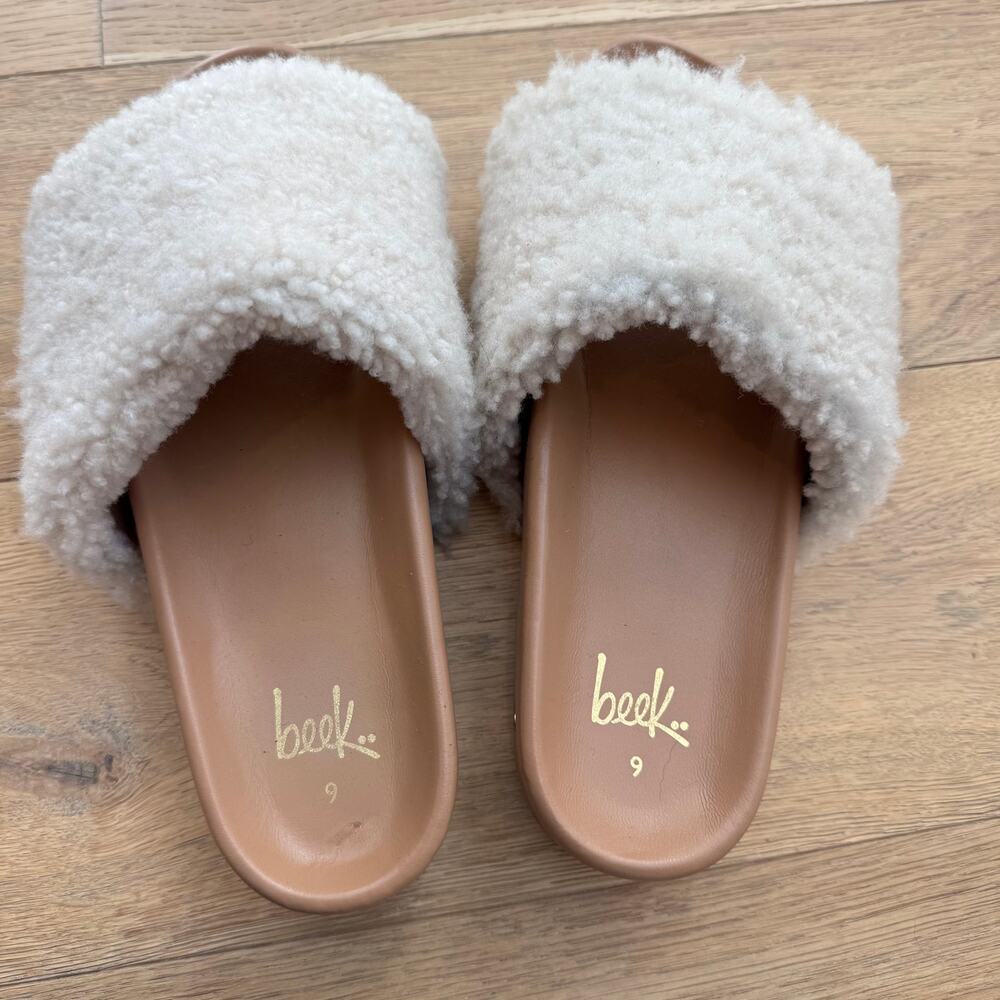 Beek Pelican Shearling Slides Sandals Women's Size 9 Platform Natural/Honey - Picture 11 of 11